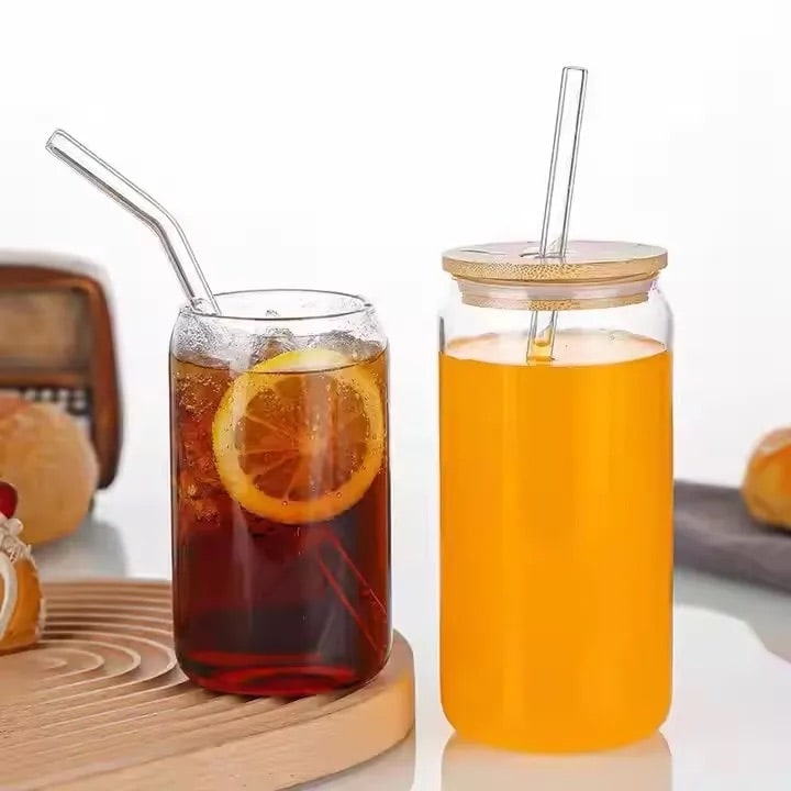 유리 캔컵 500ml (대나무 뚜껑 · 유리 빨대) 상품 사진
